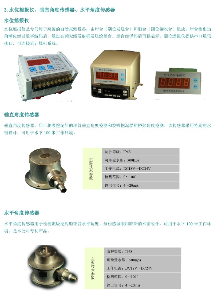 水位搖報(bào)儀、垂直角度傳感器、水平角度傳感器